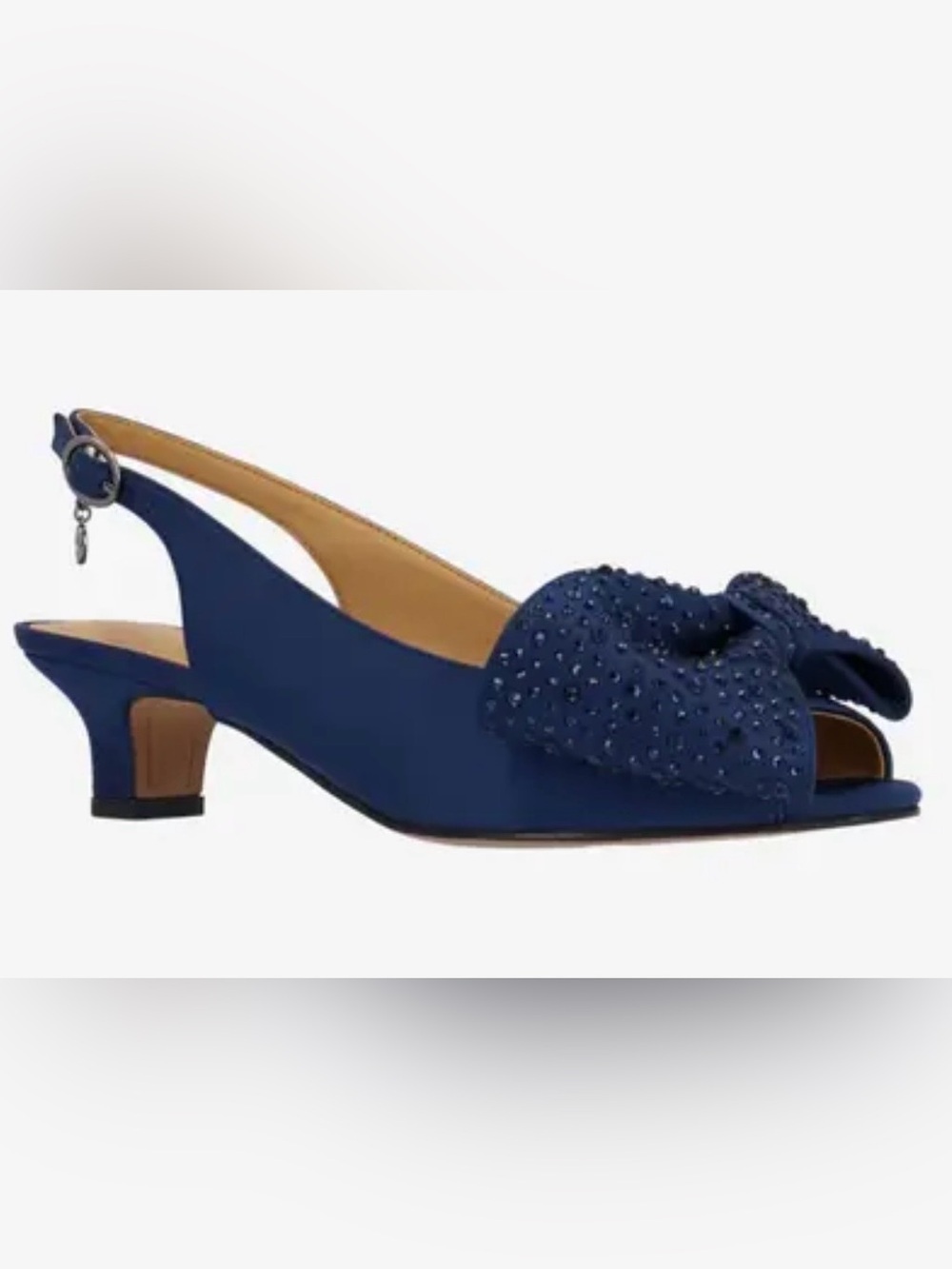 J.Renee Navy Crystal Bow Slingback Flat Size 8.5